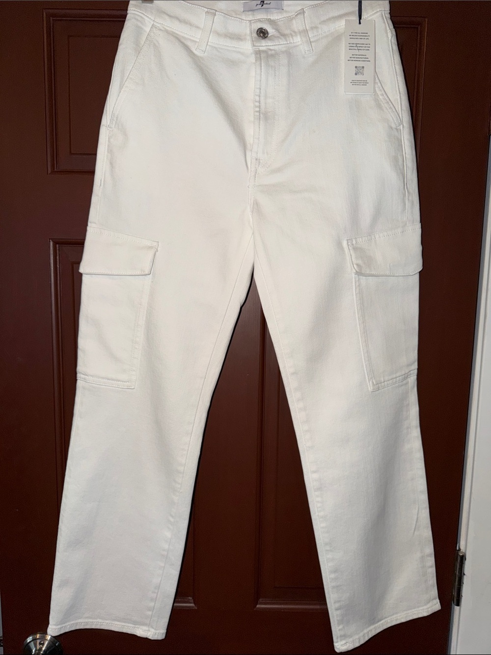 7 For All Mankind White High-Rise Straight Pants